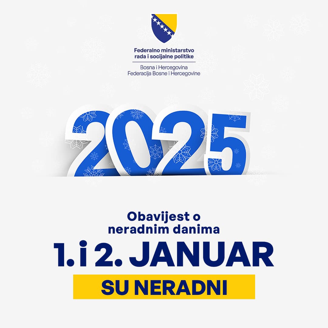 1. i 2. januar neradni dani u Federaciji BiH