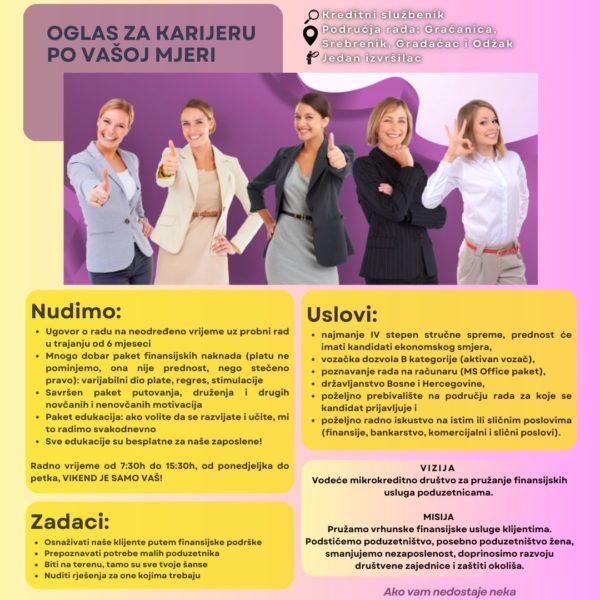 Tražite posao? MI-BOSPO d.o.o Tuzla raspisuje oglas za prijem u radni odnos
