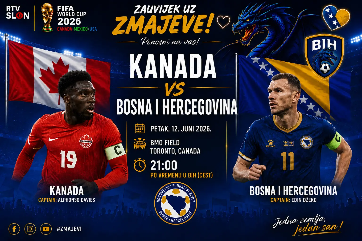 Kanada – BiH: Zmajevi pred punim stadionom otvaraju Mundijal, evo šta nas očekuje u Torontu