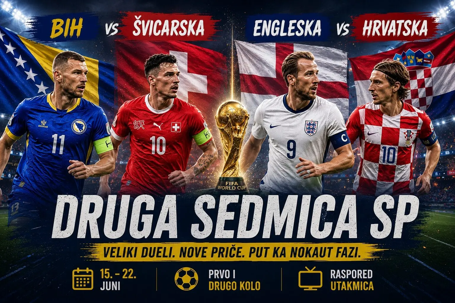 Druga sedmica SP: BiH protiv Švicarske, Engleska i Hrvatska u derbiju grupe L