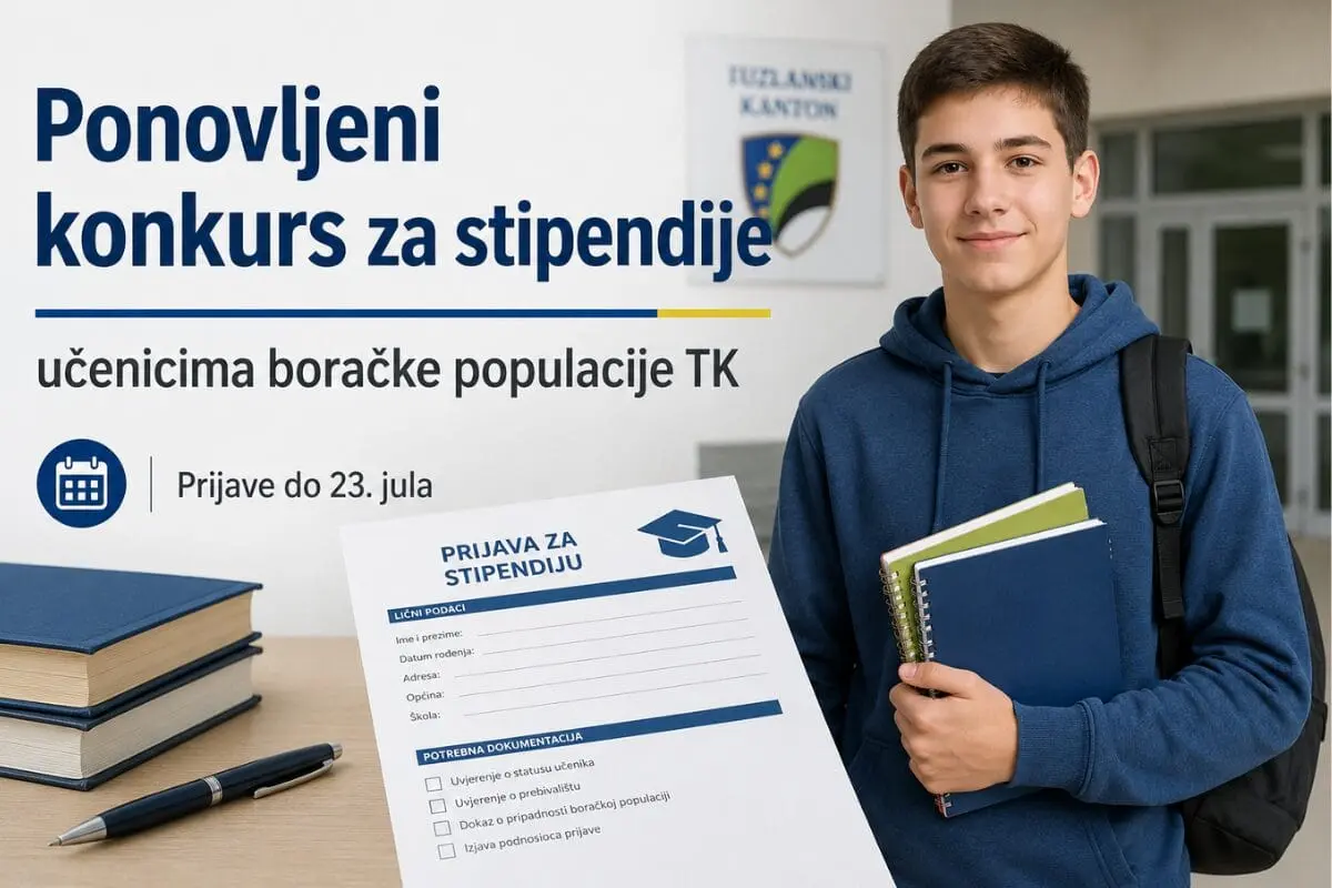 Objavljen ponovljeni konkurs za stipendije učenicima boračke populacije TK